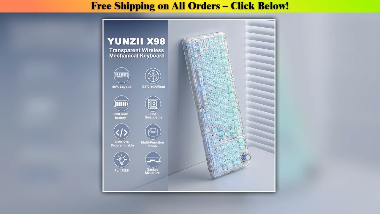 YUNZII X98 White Transparent Mechanical Gaming Keyboard, Wireles Custom QMK/VIA RGB Keyboard with