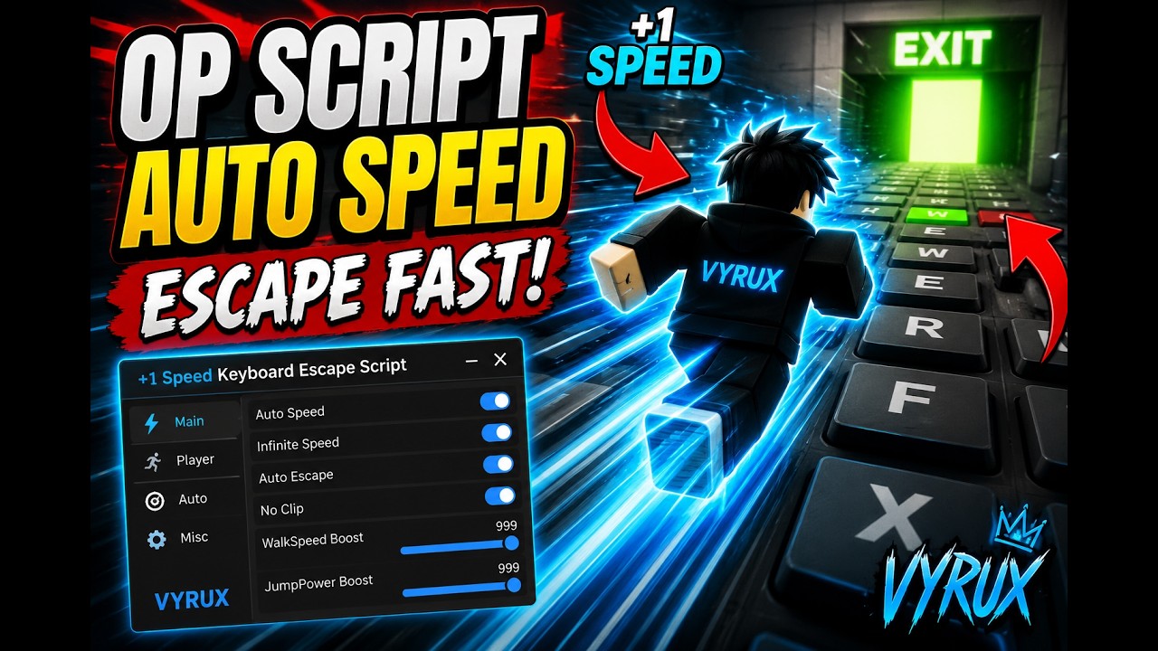 +1 Speed Keyboard Escape Script Roblox 🔥 Auto Win, OP Speed, No Key ...