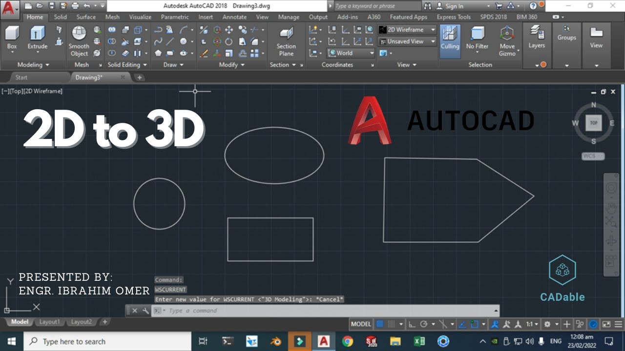 Convert 2D to 3D objects in AutoCAD AutoCAD 2D to 3D conversion How To Convert 2d to 3d In AutoCAD