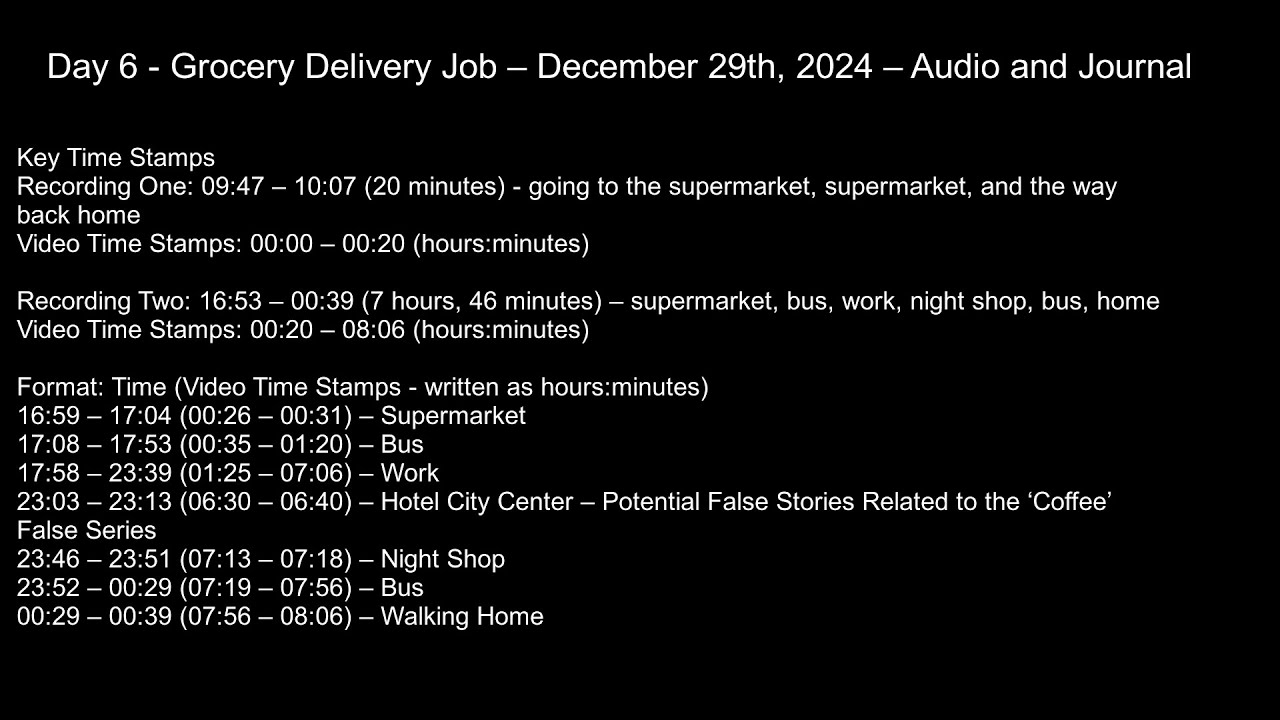 Day 6 - Grocery Delivery Job - December 29th, 2024 - Audio and Journal