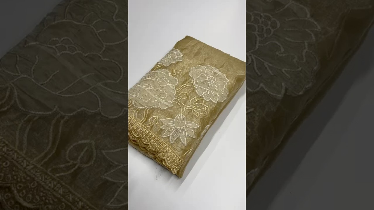 Pure Oris Silk Lotus Embroidered Applique Cutwork Border Saree