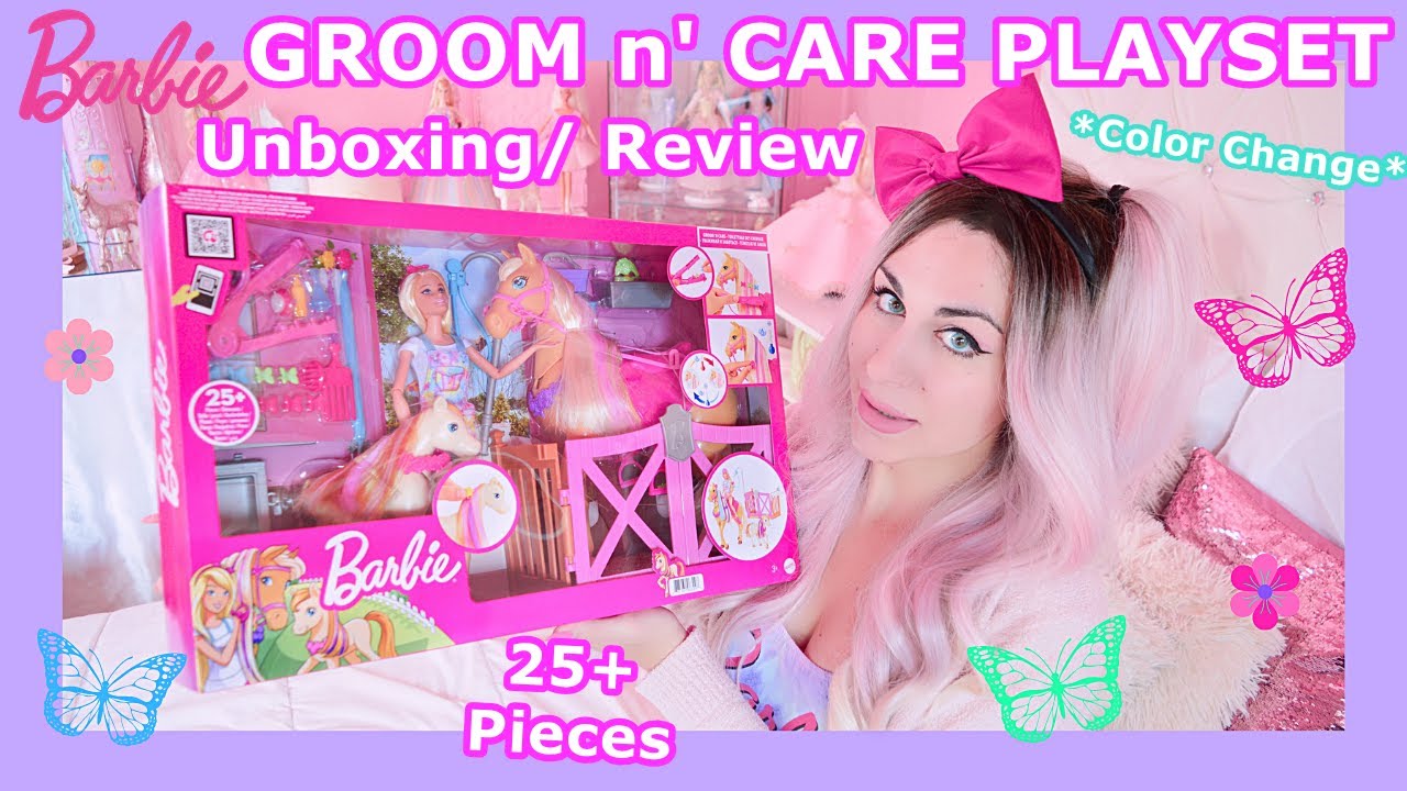Barbie Groom n' Care Horses & Doll Playset 🐴🌺 Unboxing/Review ✨💜