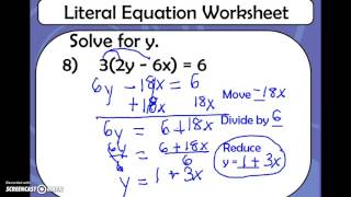 Literal Equation worksheet