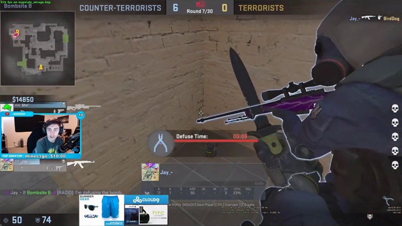 CS:GO Shroud plays solo on Mirage unreal comeback enemy team - YouTube