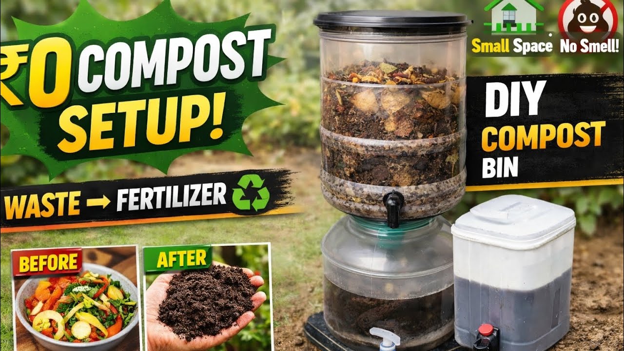 DIY Compost Bin Using Water Barrel ♻️ | Easy Home Composting in Small ...
