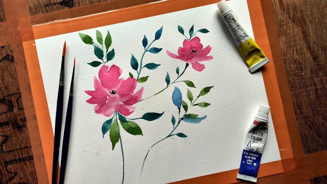 Simple flower painting with watercolor | Easy and quick painting - YouTube