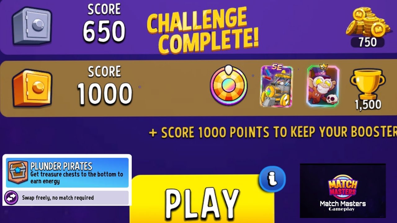 Plunder Pirates Solo Challenge Perfect Heist 1000 score match masters
