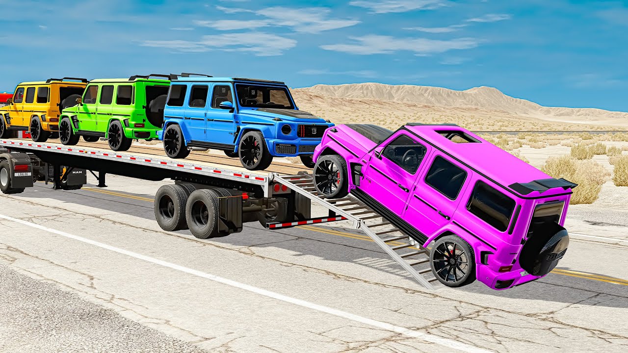 TRANSPORTING PIXAR CARS & FRUITS WITH COLORED & JOHN DEERE vs CLAAS vs TRACTORS - BeamNG.drive 