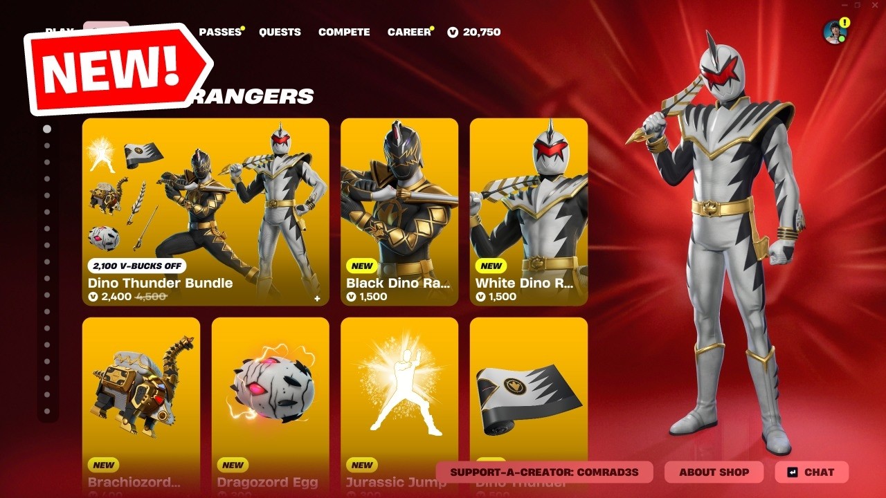 Fortnite NEW POWER RANGERS Wave 2 Skins Bundle (Black Dino Ranger and White Dino Ranger)