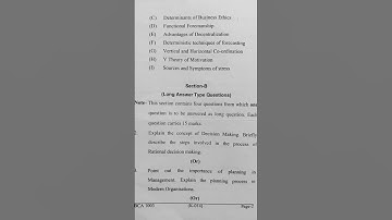 PRINCIPLE OF MANAGEMENT || BCA SEM - 1 || Code - 1003 || Question Paper || 2023 -24