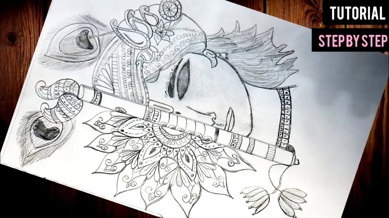 How To Draw Lord Krishna & flute☆Krishna Drawing☆Lord Krishna Step by ...