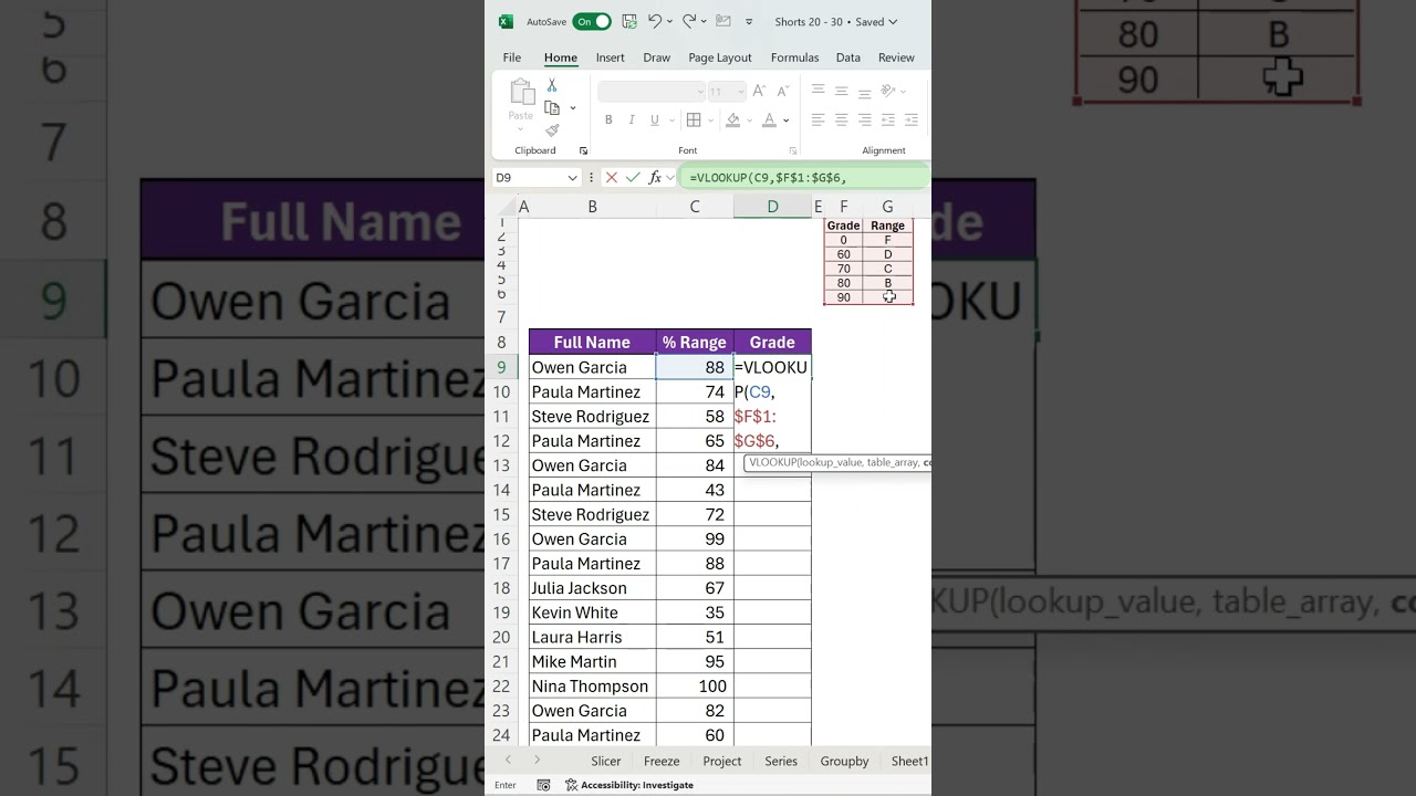 Grades made easy with Excel VLOOKUP  