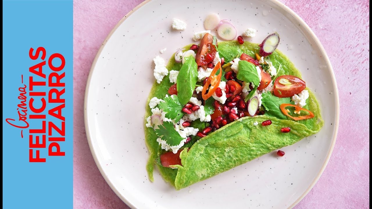 Masa de crepes de rúcula rellenos de ricota y vegetales | Felicitas Pizarro