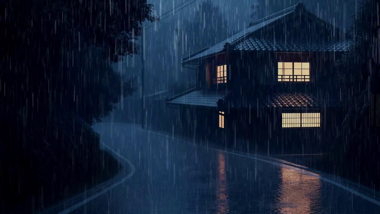 Gentle Morning Rain Ambience on a Silent Road Near a Warm Home for Calm Start