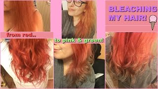 Bleaching My Hair! From Red To Pink &amp; Green | Arctic Fox Vegan Hair Dye