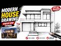 Modern House Drawing with Pencil | House Sketch Step by Step | Architecture Drawing #housedrawing