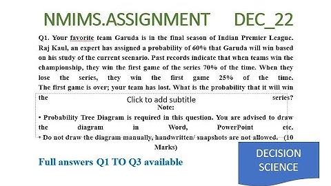 NMIMS Assignment II Decision Science II DEC 2022 II Full Answers Q1 TO Q3