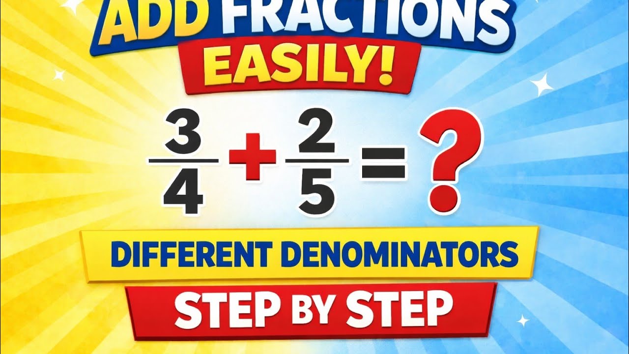 Fractions Addition Easy Trick | Different Denominator | Step by Step | Class 5 Maths