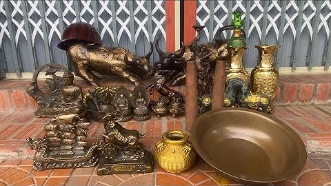 🔴🔴 1/7/24 - Cặp trâu đồng vẽ gấm nặng 21kg, thau đồng, nón bố | Đồ đồng Cần Thơ 65