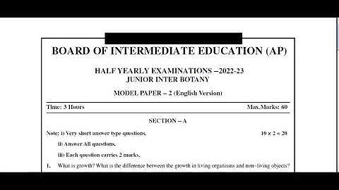 Ap inter  Half yearly Exam Model paper 2022-23 |Ap Inter 1st year botany Model paper halfyearly exam