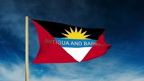 Antigua And Barbuda Flag Slider Style With Title. Waving In The Wind With Cloud Stock Animation