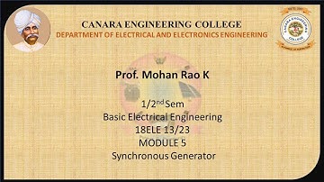 VTU BEE 18ELE13 23 M5 L3 Synchronous Generators