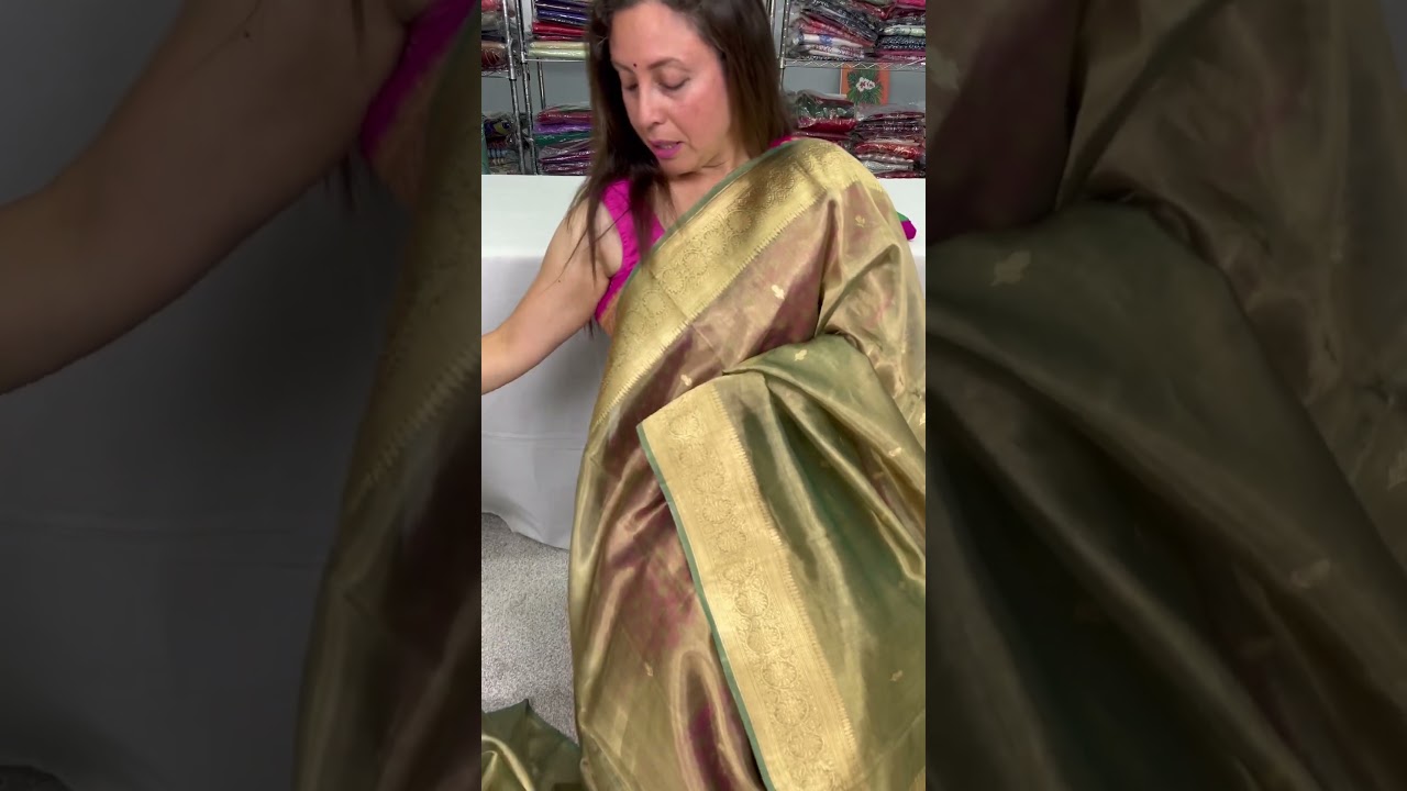 Silk Mark Certified Tissue Banarasi Saree in Mettalic Green 