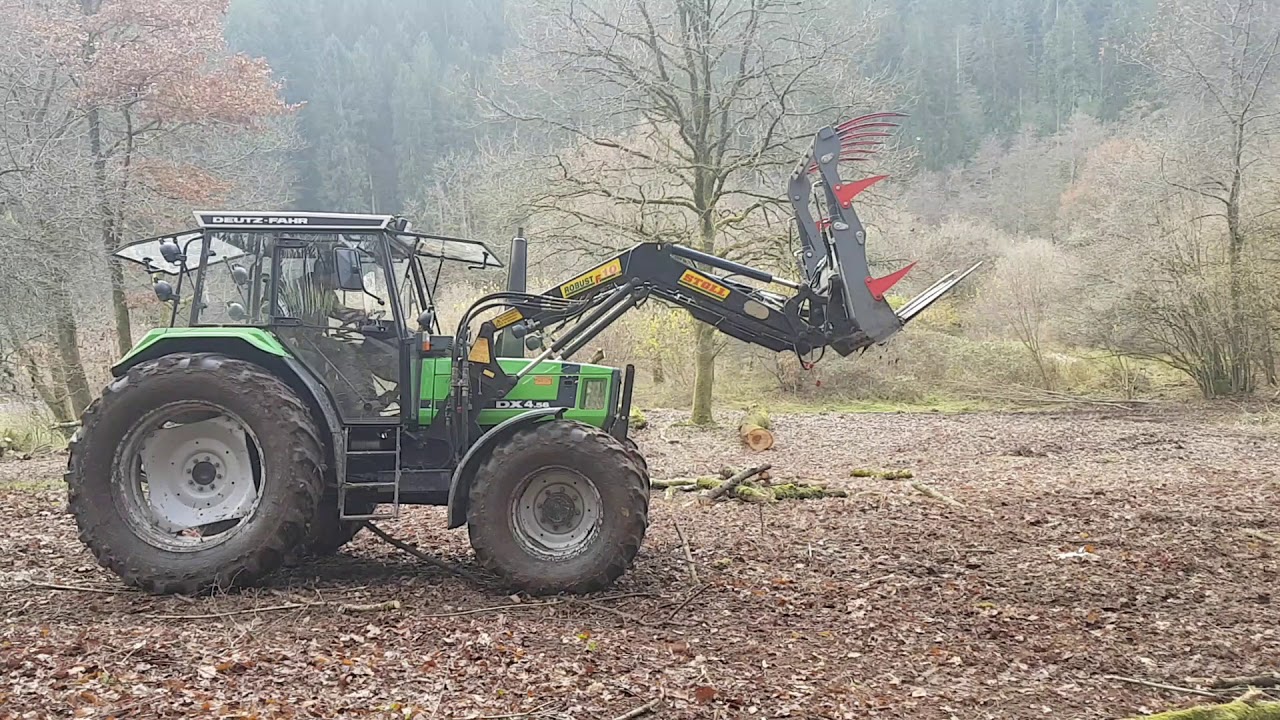 Landschaftspflege im Odenwald mit Deutz DX 4.56, Stoll Frontlader und Krokodilgebiss