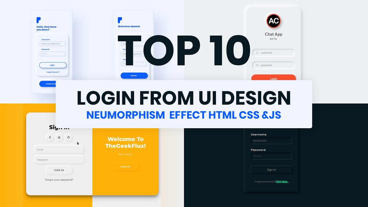 Top 10 Login Form UI Design using HTML CSS - Neumorphism Effect|Login form design html css