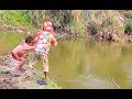 Best hook fishing video  | Two small fish hunter catching fish by hook | Fishing in asian village