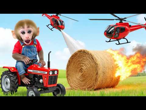 Monkey Nana is driving a tractor and faces a fiery disaster with a breathtaking house rescue