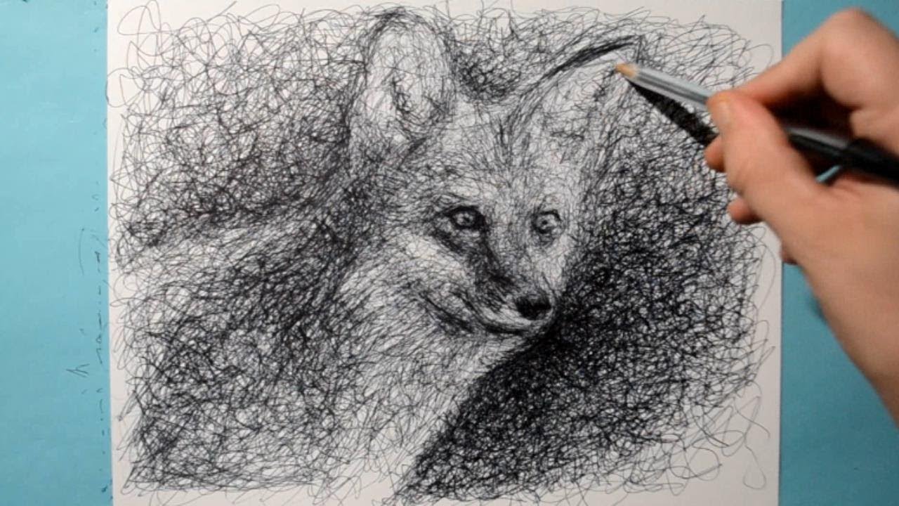 Drawing a Fox / Ballpoint Biro Pen Study / Scribble Art Therapy / Day 044