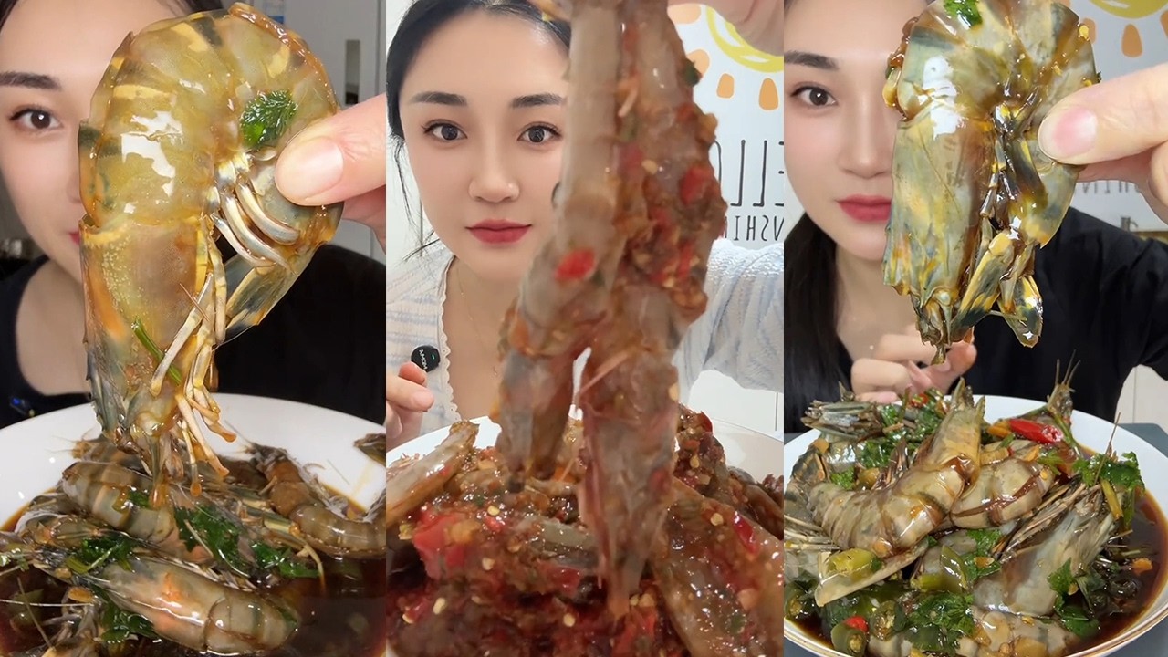 【Yummy】Black tiger shrimp + stuffed shrimp🦐🧄🍋🌶#mukbang#asmr#Seafood