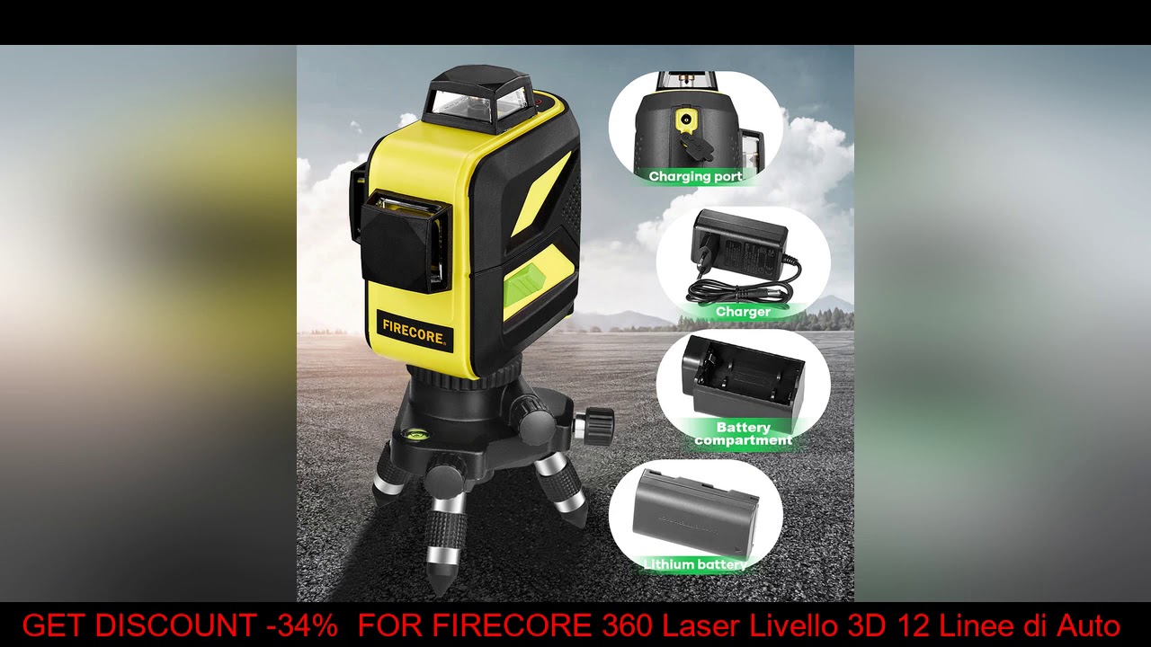FLASH DEAL FIRECORE 360 Laser Livello 3D 12 Linee di Auto di Auto-Livellamento Rosso Laser Verde Co