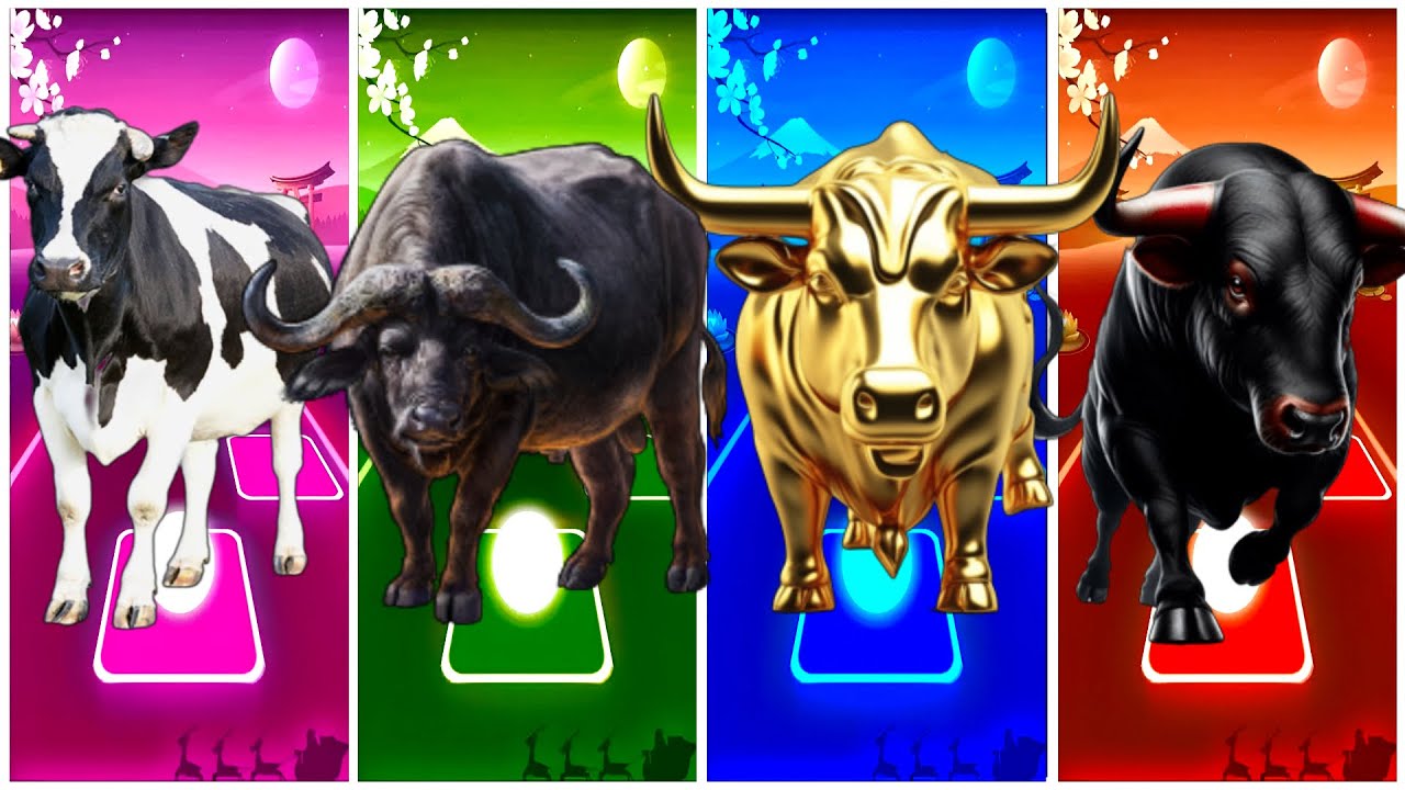 Funny Cow🐄🆚Funny Buffalo🐃🆚Funny Bull the Golden🐂🆚Funny Bull🐃🔴Tiles Hop EDM Rush #tileshopedmrush