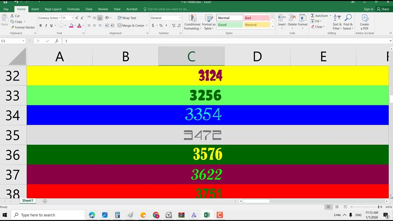 Numbers 1 to 10000 excel part 14
