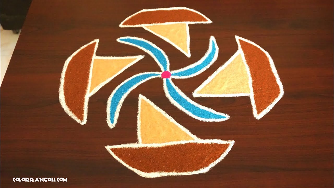 Boat kolam rangoli design with 9x3x3 dots ||||| 9 pulli kolam - YouTube