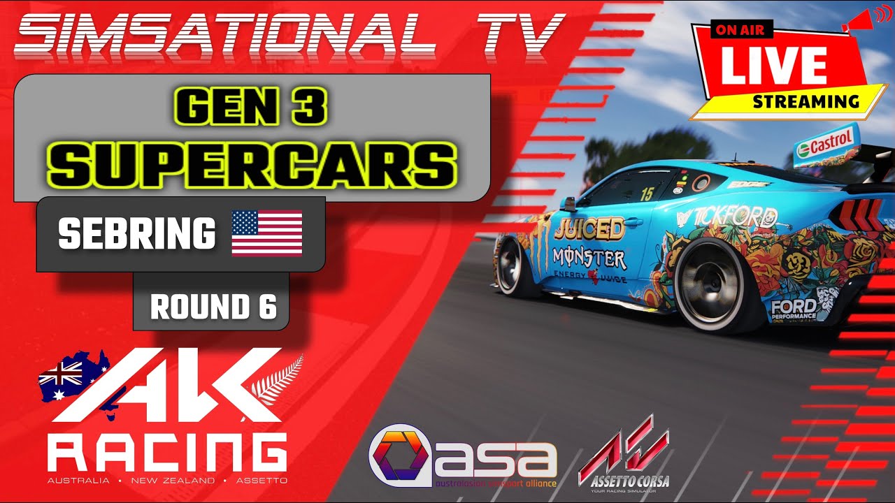 AK RACING - GEN 3 SUPERCARS - R6 - SEBRING (Tier 1 - Race 2) - YouTube