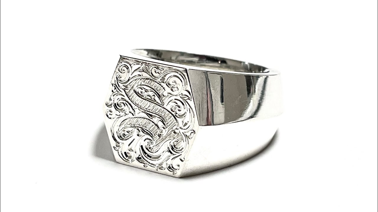 【  S with arabesque  】 signet ring hand engraving Burin  シグネット リング 彫金 彫刻 手彫り