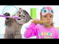 Anabella Show How to Care For a Kitten and Dog | Story for Kids