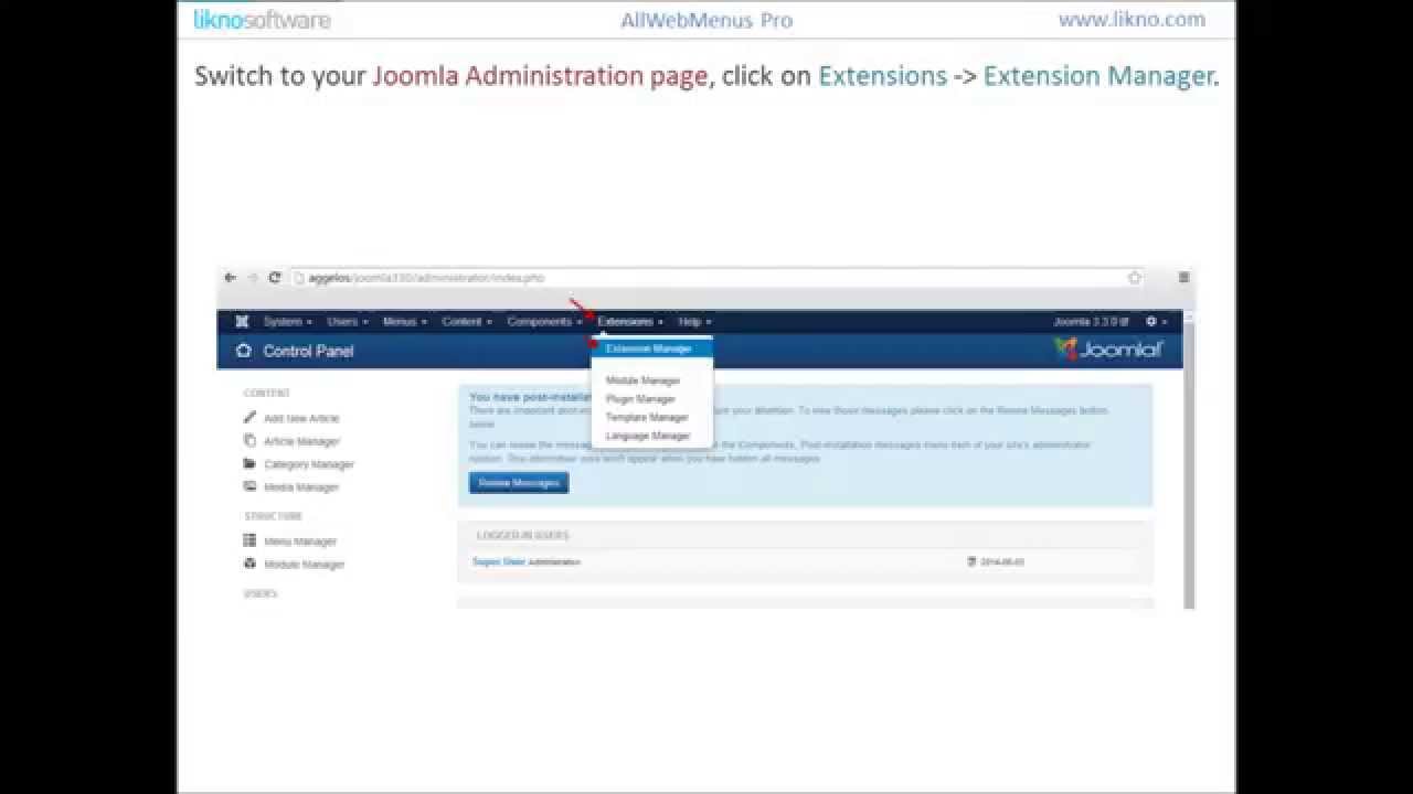How to download, install and use AllWebMenus Joomla Component