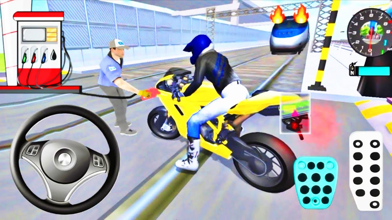 Yellow Brand New Bike Vs Bullet Train  Road - 3d Driving Class android game play || Car Game 