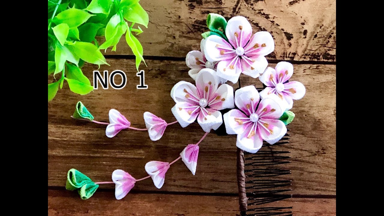 100均材料だけで つまみ細工 コーム髪飾り作り方 七五三 成人式 Kanzashi Flower Fabric Flower Diy Youtube