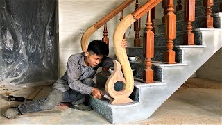 Curved Stair Armrest Saves Space // Make Use of Small Wood Pieces with Curved Woodworking Project