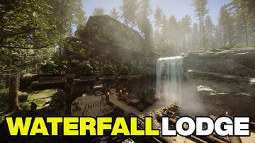 Waterfall Lodge House Build - Relaxing Video - Sons of the Forest