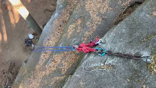 Anchor example for teaching multi-pitch on a single-pitch climb