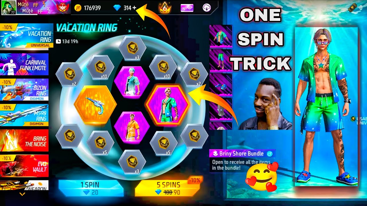 Vacation Ring free fire max event Vacation Ring spin one trick video in ff 