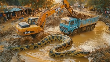 🚜😱Extreme JCB Excavator Muddy Mud Loading Dump Truck in Heavy Mud💪🚒🌎 Extreme Construction Work Side🟡