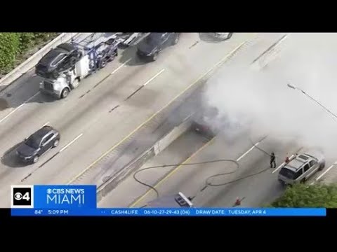 Car fire extinguished on Turnpike in Broward County - YouTube