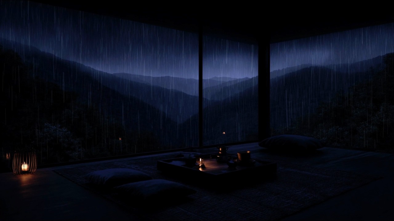 Gentle Rainfall After Dark 🌧️ (No Ads) | Dark Mountain Bedroom for Deep Sleep